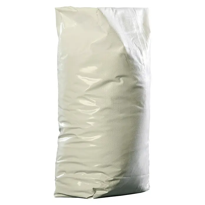 myPool Premium Stahlwand-Pool - Ø x H: 450 x 150 cm, Weiß/Grau, 23.000 l - Eine Nahaufnahme eines großen, weißen Plastiksacks, der mit einem unbekannten Inhalt gefüllt ist. Der Sack ist verschlossen und unbeschriftet.