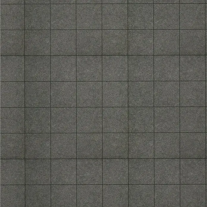 Feinsteinzeugfliese Recon - 60 x 60 cm, Schwarz, Matt - Graue Bodenfliesen mit dunklen Fugen, die ein gleichmäßiges, strukturiertes Muster ergeben und eine moderne Optik erzeugen.