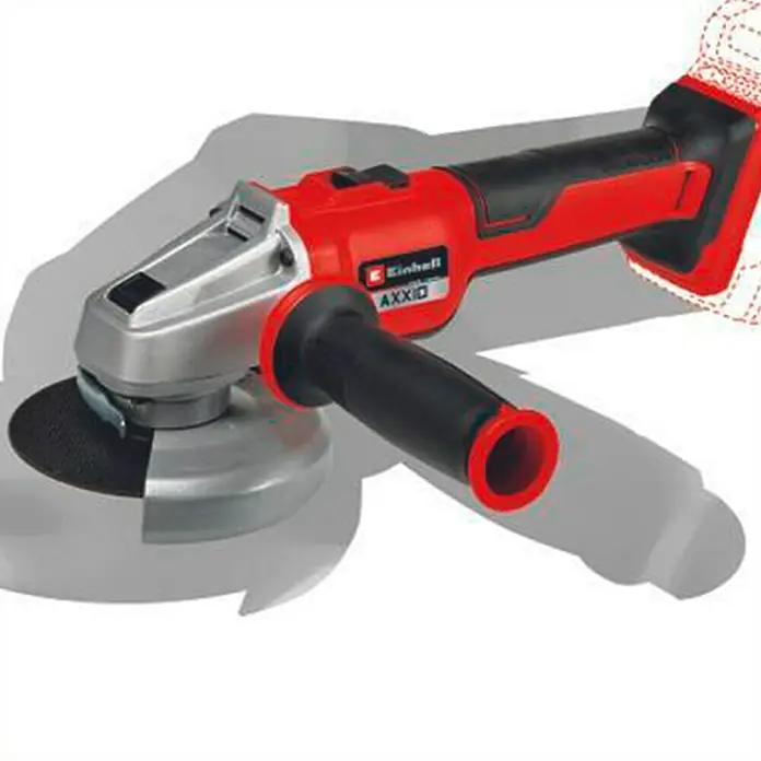 Einhell Professional PXC 18V Amoladora angular de batería Axxio 18/125 Q - Sin batería, Diámetro disco: 125 mm, 8.500 r.p.m. - Amoladora angular inalámbrica Einhell AXXIO con cuerpo rojo, mango negro y cubierta de disco plateada para trabajos de rectificado precisos.