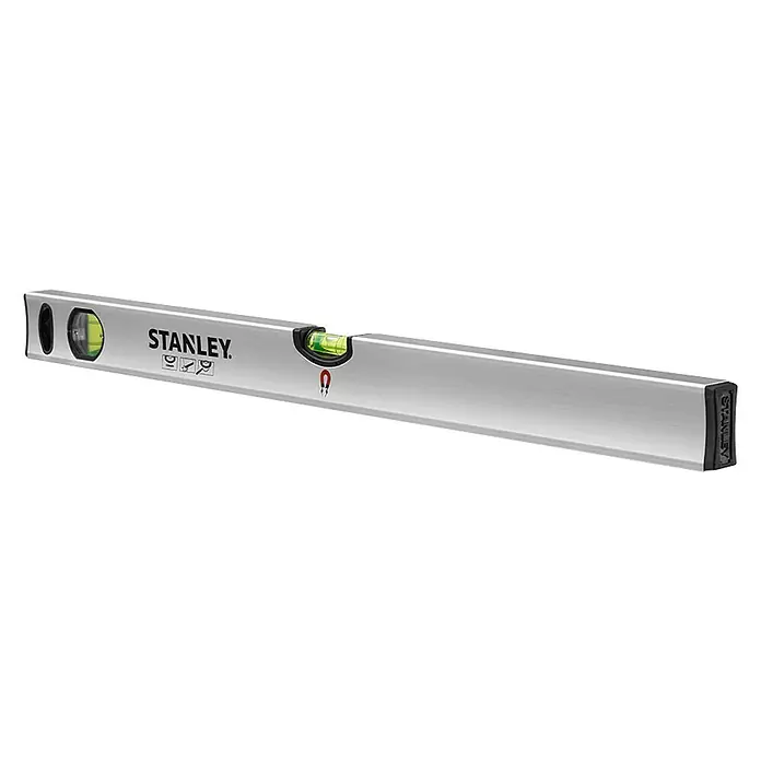 Stanley Nivel de burbuja Classic Magnético - Aluminio, Gris, Largo: 600 mm - Un nivel Stanley, una herramienta esencial para mediciones y alineaciones precisas en proyectos de construcción y bricolaje.