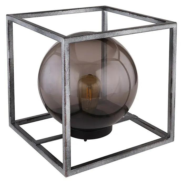 Globo Solar-Dekoleuchte Würfel - L x B x H: 30 x 30 x 30 cm, Schwarz, IP44 - Eine Nahaufnahme einer Würfellampe mit einer Rauchglasbirne und einem Edison-Leuchtmittel für einen einzigartigen Look.