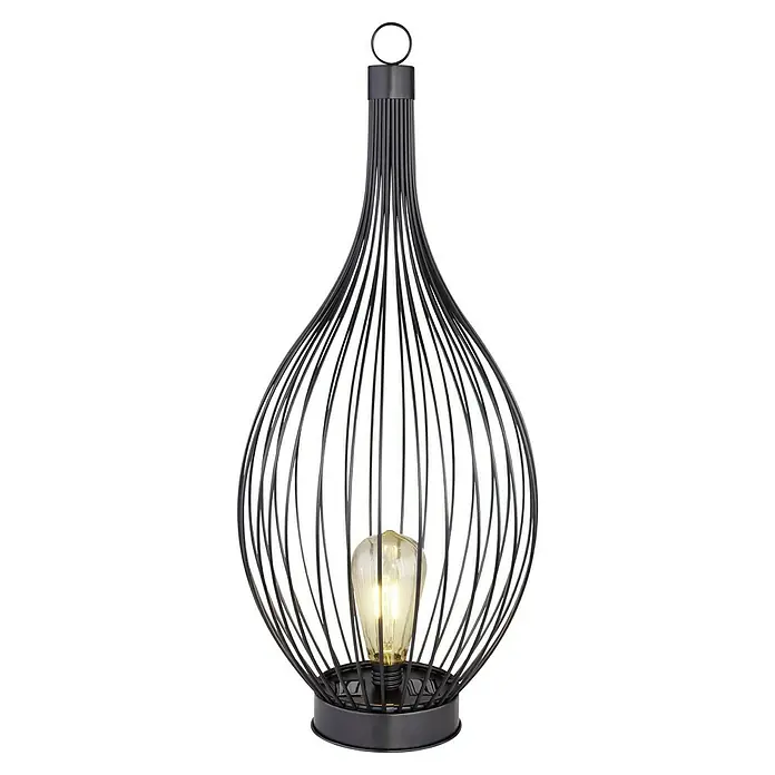 Globo Solar-Dekoleuchte - 0,06 W, Schwarz, Amber, IP44 - Elegante schwarze Tischleuchte mit dekorativer Drahtstruktur und warmer Beleuchtung für eine stimmungsvolle Atmosphäre.