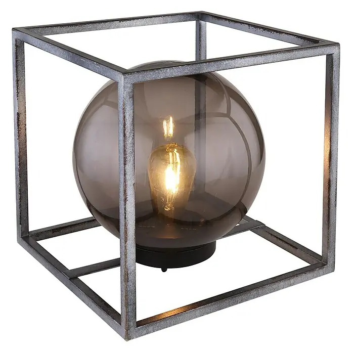 Globo Solar-Dekoleuchte Würfel - L x B x H: 30 x 30 x 30 cm, Schwarz, IP44 - Die moderne Tischleuchte mit einem kugelförmigen Lampenschirm aus Rauchglas in einem kubischen Metallrahmen sorgt für eine stimmungsvolle Beleuchtung.