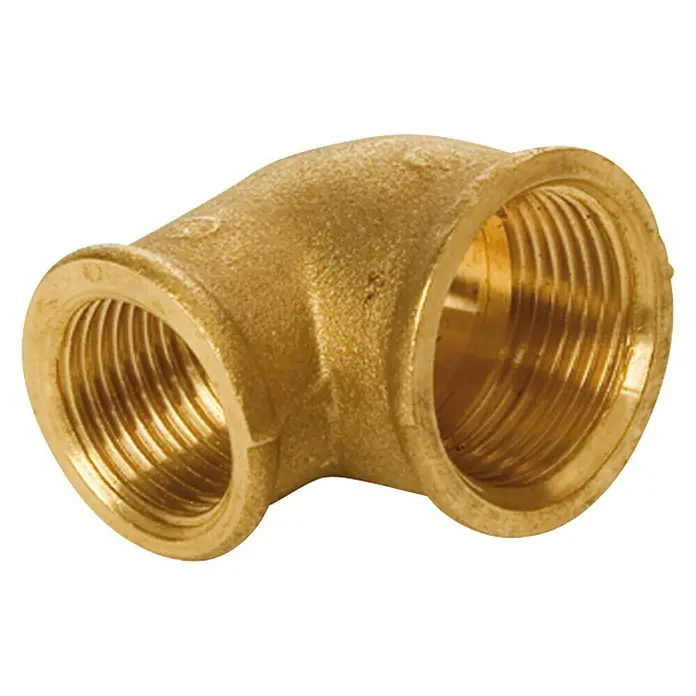 Codo reducido H-H - Rosca interior: ½″/¾″, Latón - Codo de latón con rosca interna para fontanería y calefacción. Ideal para conectar tuberías en un ángulo de 90 grados.