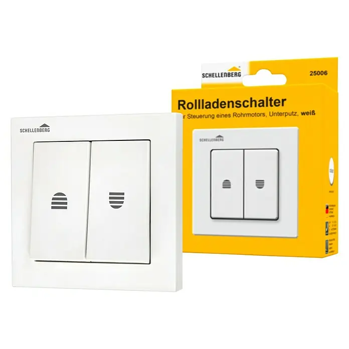Schellenberg Interruptor para persianas - Interruptor basculante doble, Específico para: Persianas, toldos y estores motorizados - Interruptor para persianas enrollables de Schellenberg. Control para motores tubulares, empotrado, en blanco para operación moderna.