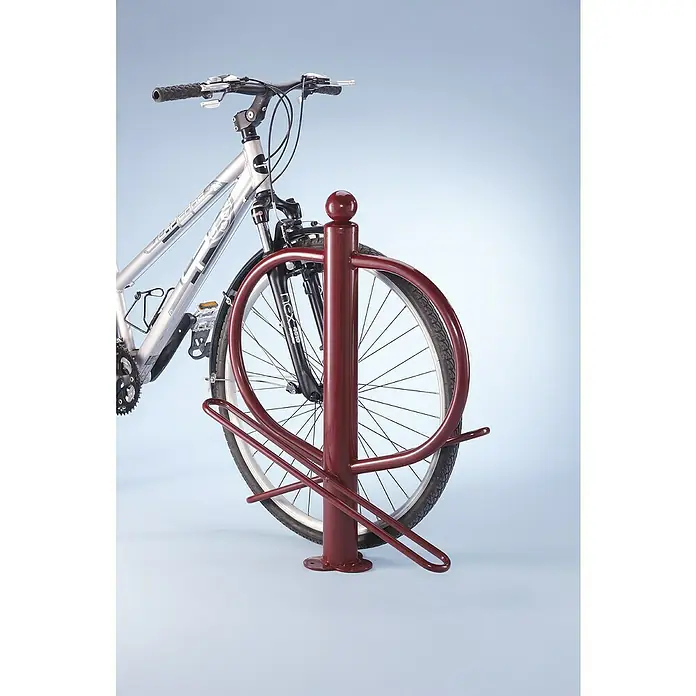 Mottez Fahrradständer - Passend für: Reifenbreite bis 50 mm, Geeignet für: 2 Fahrräder, 2 Bügel - Ein modernes Fahrradständer-Design in Burgunderrot, das ein Fahrrad sicher hält und gleichzeitig eine stilvolle Ergänzung für jeden Außenbereich darstellt.