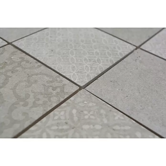 Mosaikfliese Quadrat Shabby CELLO - 29,8 x 29,8 cm, Grau, Matt - Helle, gemusterte Bodenfliesen in Grau mit sichtbaren Fugen.