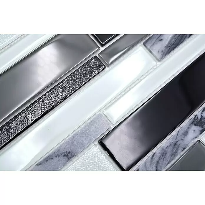 Mosaikfliese Verbund Crystal Mix CM GV34 - 28,6 x 30 cm, Grau/Schwarz, Glänzend - Detailaufnahme
