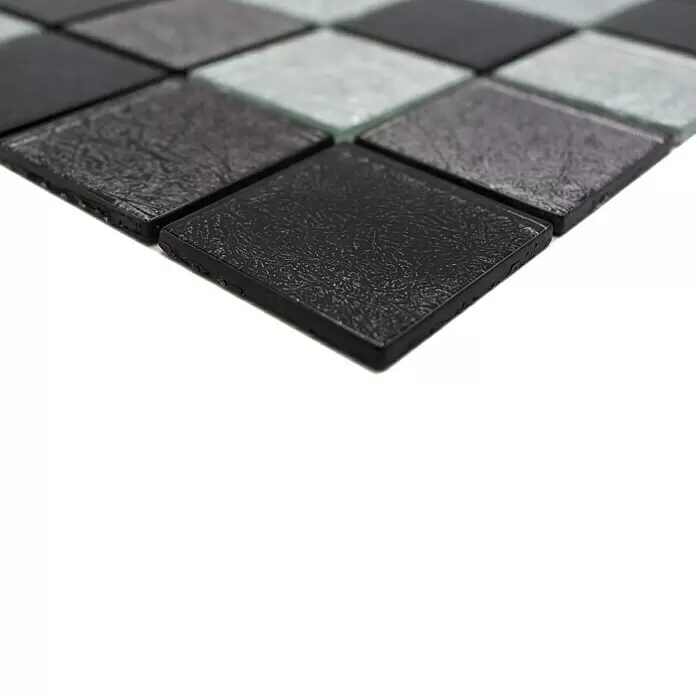 Mosaikfliese Quadrat Crystal Mix CM 4BS23 - 30 x 30 cm, Schwarz/Silber, Glänzend - Detailaufnahme
