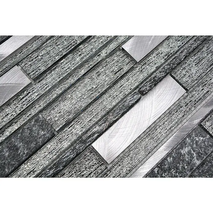 Mosaikfliese Verbund Crystal Mix XAM GV84 - 29,8 x 31 cm, Schwarz, Glänzend - Nahaufnahme von silberfarbenen Mosaikfliesen, die ein modernes und elegantes Design für Innenräume bieten.