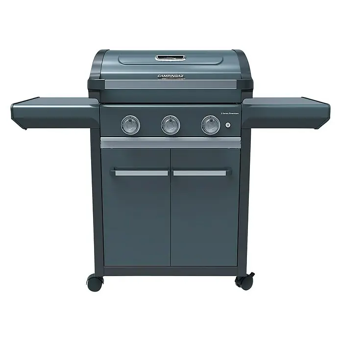 Campingaz Gasgrill 3 Series Premium - Grillfläche (B x T): 61 x 46 cm, 10,2 kW, Anzahl Brenner: 3 - Campingaz 3 Series Premium Gasgrill in stilvollem Grau mit drei Brennern, Seitenablagen und Unterschrank für komfortables Grillen im Freien.
