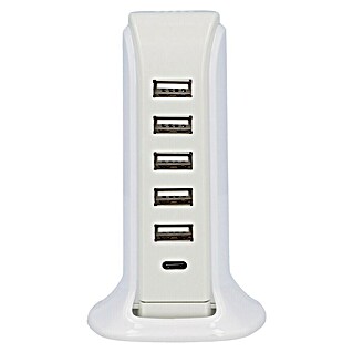 UniTEC Ladestation 6-Port-USB A/C (Weiß, 5 V, 7,5 x 9,1 x 17 cm)