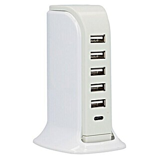 UniTEC Ladestation 6-Port-USB A/C (Weiß, 5 V, 7,5 x 9,1 x 17 cm)