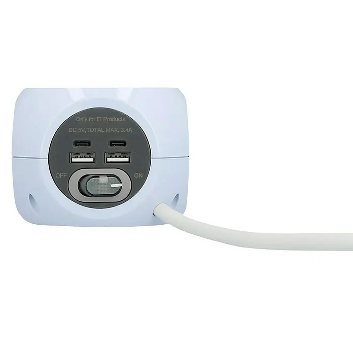 Blaupunkt Steckdosenwürfel mit Induktion - Weiß, 1,4 m, IP20 - Weiße Steckdosenleiste mit USB-Anschlüssen und Schalter. Ideal zum Aufladen von IT-Produkten mit DC 5V, max. 3.4A. Praktisch für Büro und Zuhause.