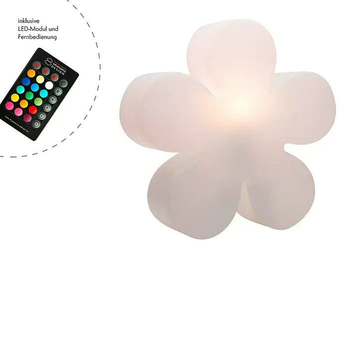 8 Seasons Design Shining LED-Dekoleuchte Flower - 6 W, Weiß, Durchmesser: 60 cm - Nahaufnahme der Flower Power LED Leuchte mit Fernbedienung zur Farbsteuerung, die eine stimmungsvolle Beleuchtung ermöglicht.