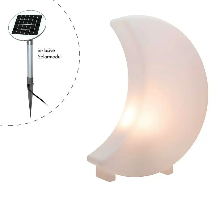 8 Seasons Design Shining LED-Solar-Dekoleuchte Moon Mini - Weiß, L x B x H: 10 x 29 x 41 cm - Eine sanft leuchtende Mondlampe mit Solarpanel, ideal für den Garten oder die Terrasse. Sorgt für stimmungsvolle Beleuchtung.