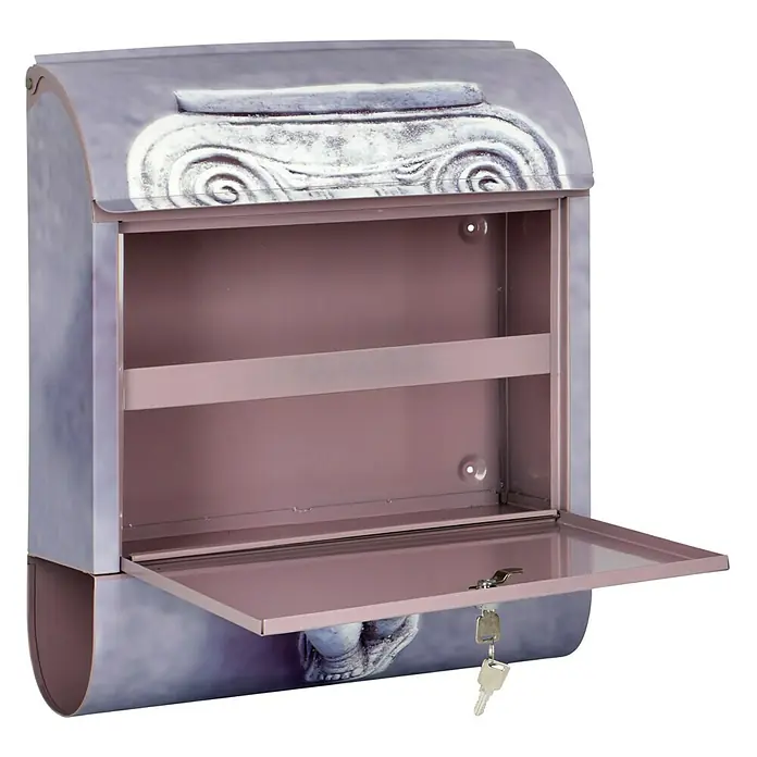 Wandbriefkasten - L x B x H: 12 x 38 x 45 cm, Stahl, Zeitungsfach, Engel - Geöffneter Briefkasten in ungewöhnlichem Design mit Schlüssel, ideal für den Außenbereich.