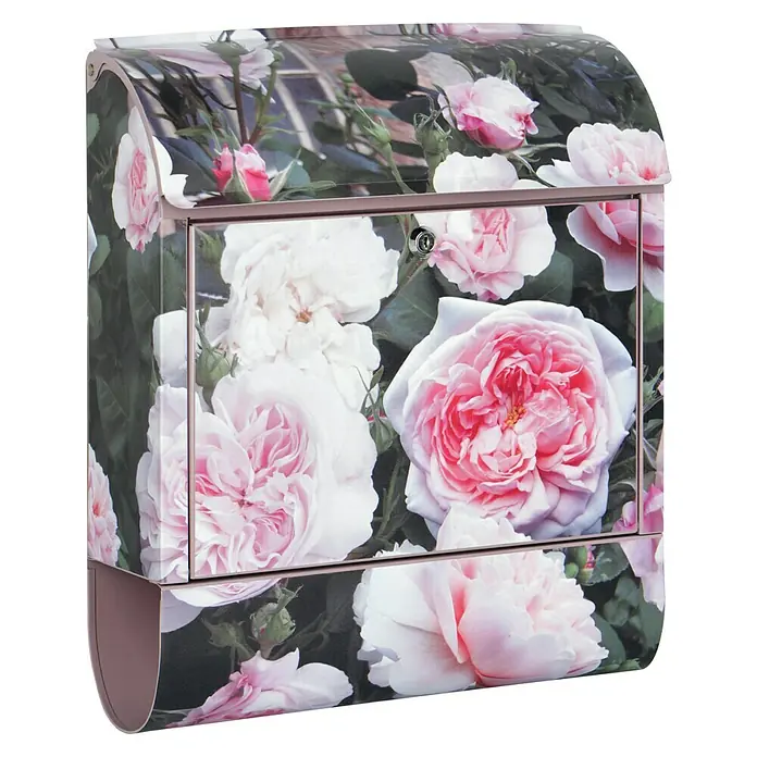Wandbriefkasten - L x B x H: 12 x 38 x 45 cm, Stahl, Zeitungsfach, Rosen - Ein detailreicher Briefkasten mit Rosenmuster, der einen Hauch von Eleganz in jeden Eingangsbereich bringt. Die robuste Konstruktion sorgt für Langlebigkeit.