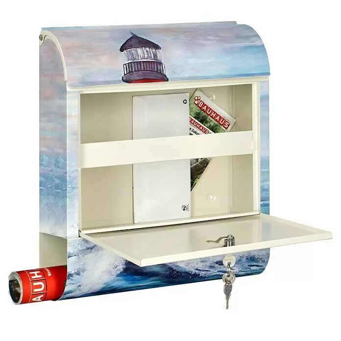 Wandbriefkasten - L x B x H: 12 x 38 x 45 cm, Stahl, Zeitungsfach, Leuchtturm - Anwendungsbeispiel