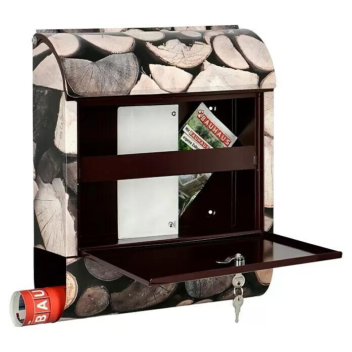 Wandbriefkasten - L x B x H: 12 x 38 x 45 cm, Stahl, Zeitungsfach, Holz - Anwendungsbeispiel