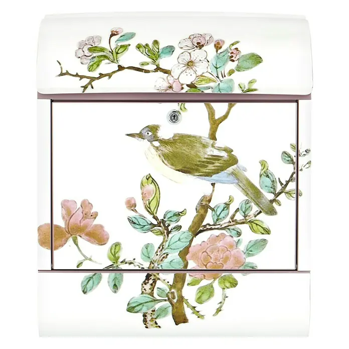 Wandbriefkasten - L x B x H: 12 x 38 x 45 cm, Stahl, Zeitungsfach, Vogel - Dekorativer Briefkasten mit Vogel- und Blumenmuster. Ein charmanter Akzent für jeden Hauseingang, der Funktionalität und Ästhetik vereint.