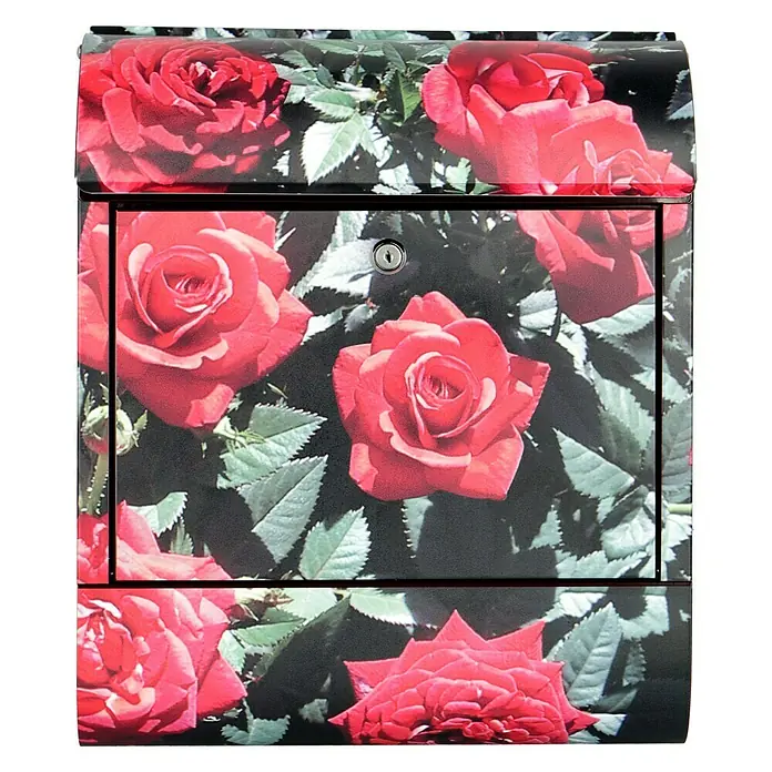 Wandbriefkasten - L x B x H: 12 x 38 x 45 cm, Stahl, Zeitungsfach, Rote Rosen - Dieser Briefkasten mit Rosenmuster ist ein echter Hingucker. Die roten Rosen auf dem Briefkasten sind lebendig und farbenfroh.