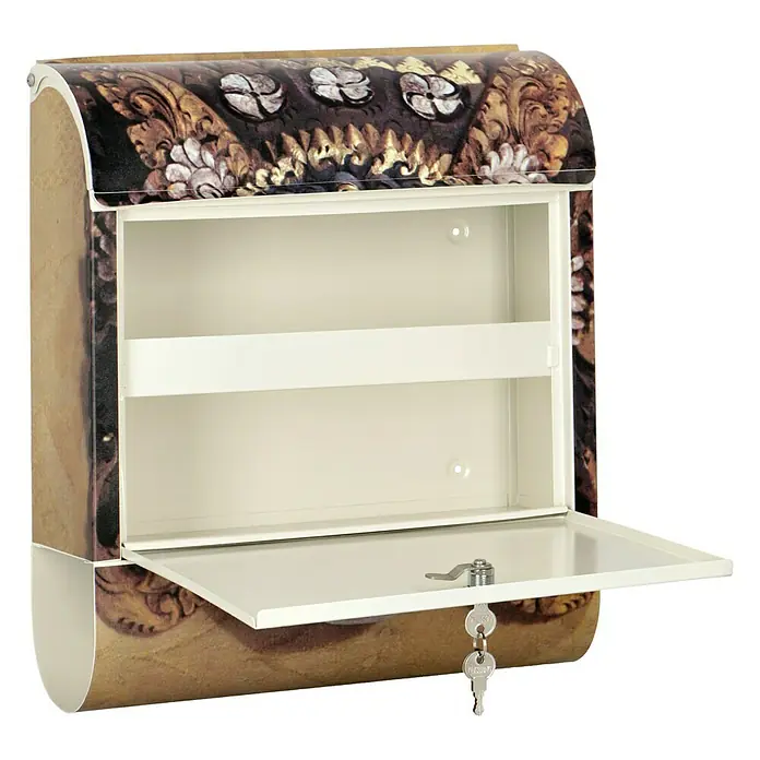 Wandbriefkasten - L x B x H: 12 x 38 x 45 cm, Stahl, Zeitungsfach, Bali - Elegantes Briefkastenmodell mit aufwendigem Dekor. Der Briefkasten verfügt über ein Schloss und einen Schlüssel für mehr Sicherheit.