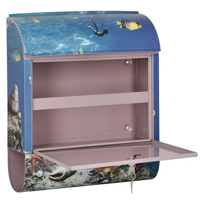 Wandbriefkasten - L x B x H: 12 x 38 x 45 cm, Stahl, Zeitungsfach, Meerjungfrau - Dieser bunte Briefkasten mit Unterwassermotiv bietet sicheren Stauraum für Ihre Post. Mit abschliessbarer Tür und Schlüssel.