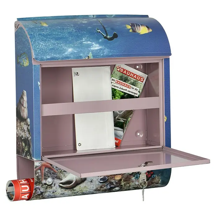 Wandbriefkasten - L x B x H: 12 x 38 x 45 cm, Stahl, Zeitungsfach, Meerjungfrau - Dieser Briefkasten im maritimen Stil ist ein echter Hingucker. Der Briefkasten bietet genügend Platz für Ihre Post und ist abschließbar.
