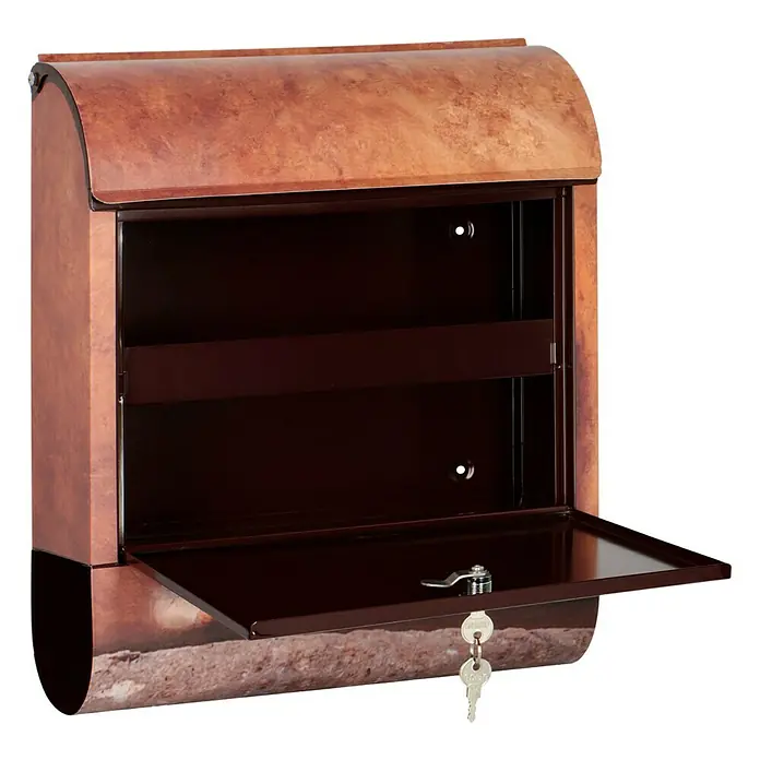 Wandbriefkasten - L x B x H: 12 x 38 x 45 cm, Stahl, Zeitungsfach, Stier - Dieser moderne Briefkasten in Kupferoptik bietet sicheren Schutz für Ihre Post. Mit Schloss und Schlüssel für zusätzliche Sicherheit.