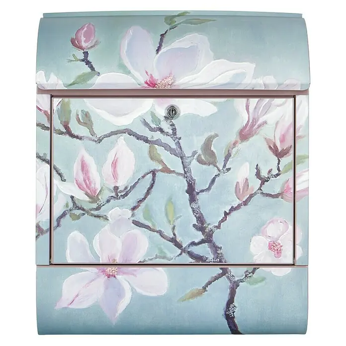 Wandbriefkasten - L x B x H: 12 x 38 x 45 cm, Stahl, Zeitungsfach, Magnolie - Elegante Briefbox mit einem schönen Magnolien-Design. Das Blumenmuster verleiht dem Briefkasten eine stilvolle Note.