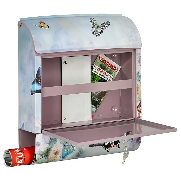 Wandbriefkasten - L x B x H: 12 x 38 x 45 cm, Stahl, Zeitungsfach, Schmetterling - Anwendungsbeispiel
