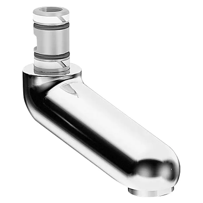 Hansa Universal-Auslauf - Ausladung: 68 mm, Messing - Nahaufnahme eines glänzenden, verchromten Wasserhahnaufsatzes mit präzisen Details und moderner Formgebung.