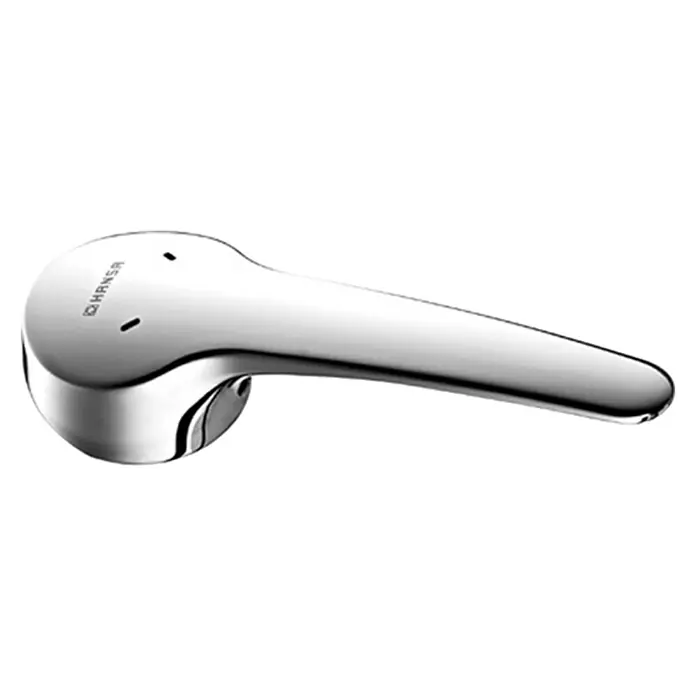 Hansa Medica Bedienungshebel - Chrom, Glänzend - Nahaufnahme eines glänzenden, verchromten Wasserhahnhebels der Marke HANSA, der Eleganz und Funktionalität vereint.