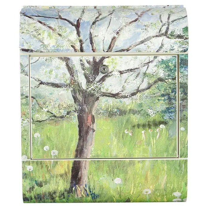 Wandbriefkasten - L x B x H: 12 x 38 x 45 cm, Stahl, Zeitungsfach, Baum - Diese bezaubernde Briefkasten zeigt ein gemaltes Baum-Design. Der Briefkasten ist stabil und bietet eine sichere Aufbewahrung für Ihre Post.