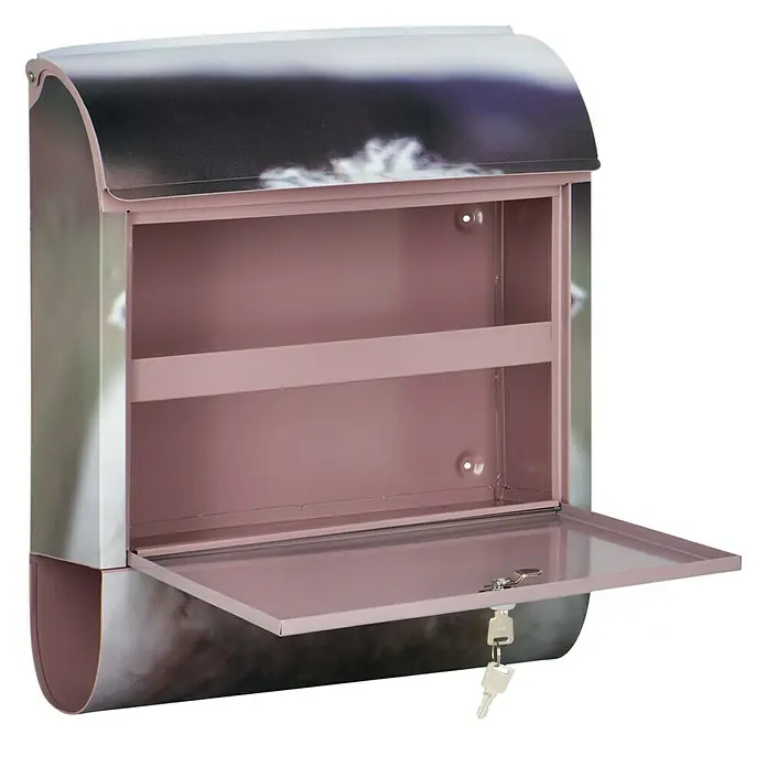 Wandbriefkasten - L x B x H: 12 x 38 x 45 cm, Stahl, Zeitungsfach, Schaf - Offener Briefkasten in rosa Farbe mit Schlüssel. Der Briefkasten hat ein modernes Design und bietet ausreichend Platz für Post.