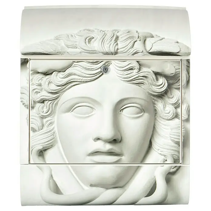 Wandbriefkasten - L x B x H: 12 cm x 380 mm x 45 cm, Stahl, Zeitungsfach, Medusa - Die elegante Medusa Briefkasten mit dem schönen weißen Medusa-Kopf ist eine außergewöhnliche Wahl für Hausbesitzer.