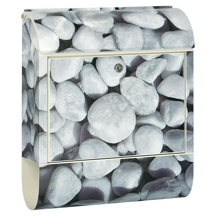 Wandbriefkasten - L x B x H: 12 cm x 380 mm x 45 cm, Stahl, Zeitungsfach, Kiesel - Ein detailreicher Briefkasten mit einem dekorativen Kieselsteinmuster für einen stilvollen Eingangsbereich.