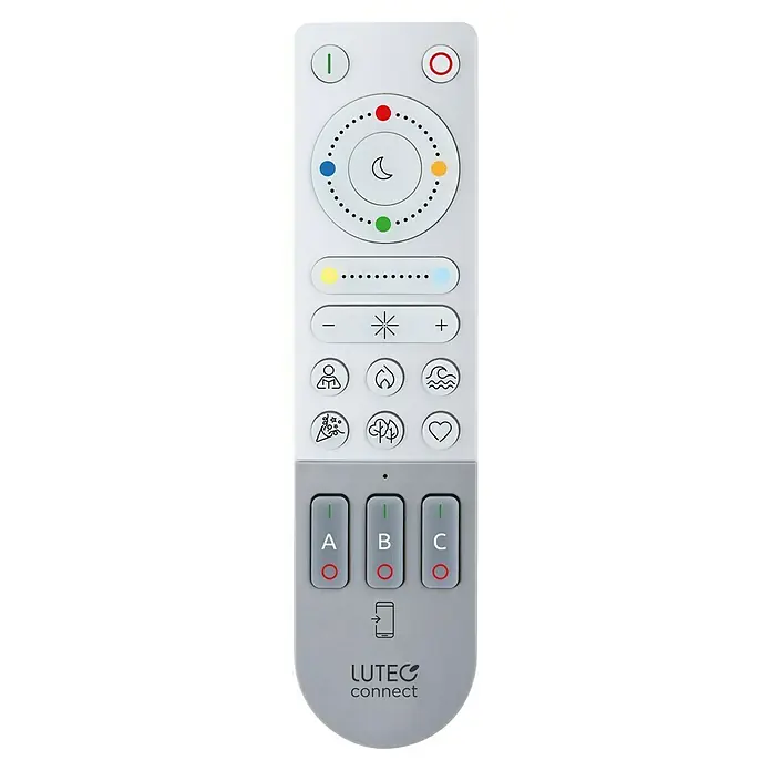 Lutec Mando a distancia Bluetooth - L x An x Al: 1,9 x 4 x 15,7 cm, Plástico, Gris - Imagen de un mando a distancia LUTEC Connect para controlar la iluminación, con varias funciones y modos preestablecidos.