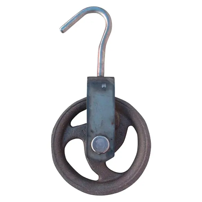 Polea elevadora - Metal - Vista aérea de una robusta polea con gancho, lista para elevaciones pesadas. Una herramienta confiable con diseño duradero.