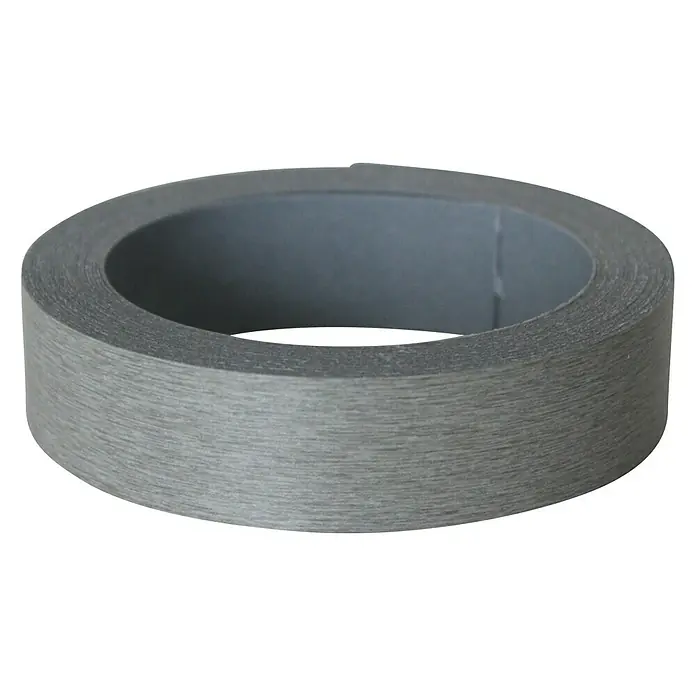 Kantoflex Umleimer - Aluminium-Optik, 5 m x 19 mm - Nahaufnahme einer Rolle grauen Textilklebebands. Das Klebeband ist aufgerollt und hat eine deutlich sichtbare Textur.