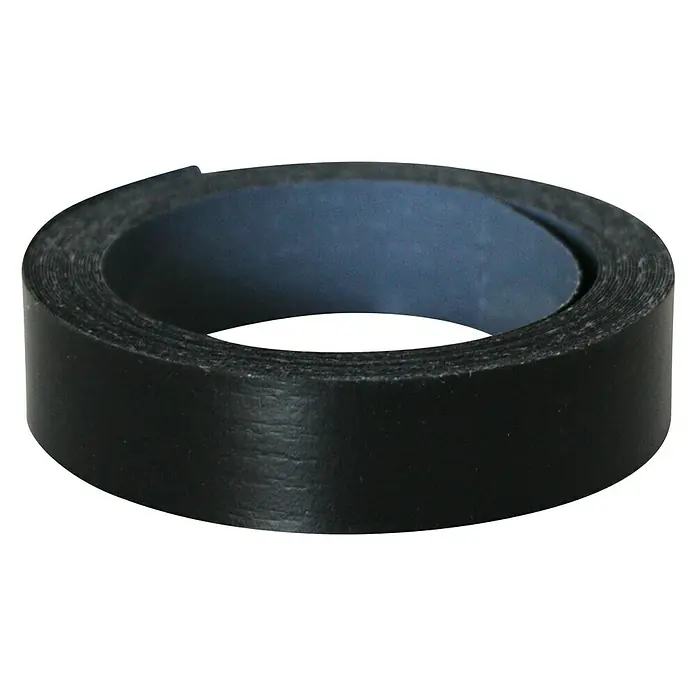 Kantoflex Umleimer - Esche Schwarz, 5 m x 19 mm - Nahaufnahme einer Rolle schwarzen Isolierbands, das für elektrische Installationen und Reparaturen verwendet wird.