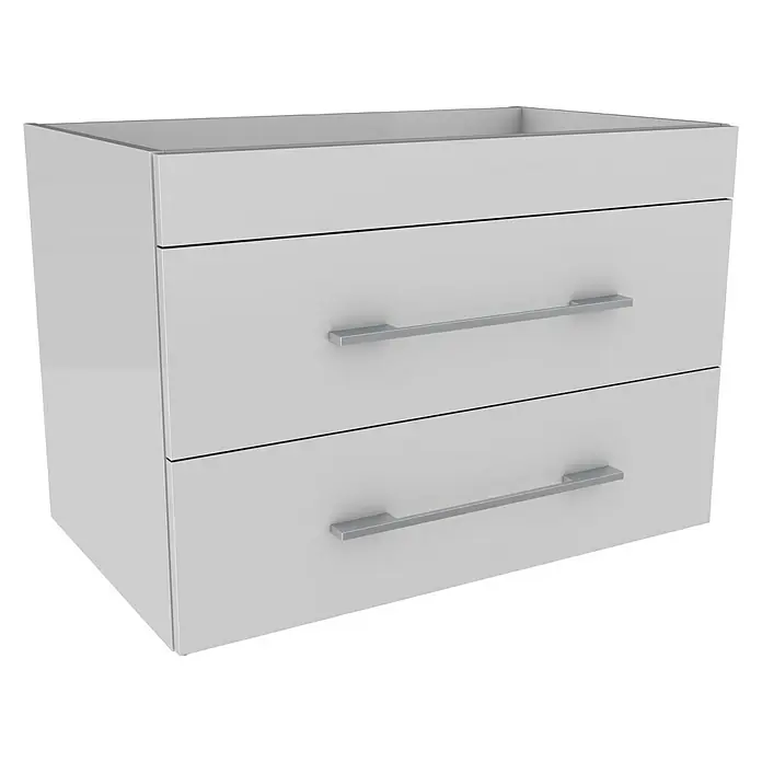 Camargue Stella K Badmöbel-Set K82W22 - Gesamtbreite Badmöbel: 80 cm, Weiß, Hochglänzend, 3 -tlg. - Ein modernes Badezimmer-Unterschrank mit zwei Schubladen und Griffen aus Metall für ein stilvolles Ambiente im Bad.