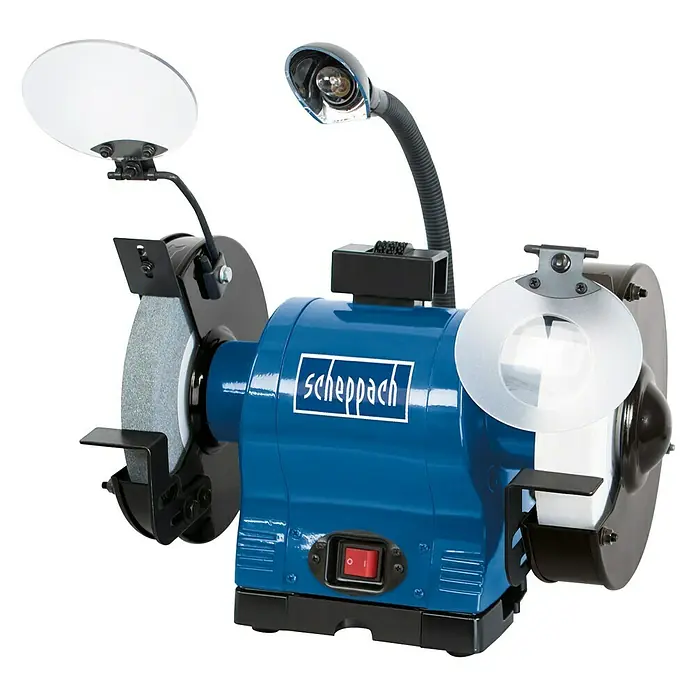 Scheppach Elektro-Doppelschleifer BG 200 AL - 550 W, 2.850 U/min - Scheppach Doppelschleifer mit flexibler Welle, Schleifscheibe und Beleuchtung, ideal für Werkstattarbeiten.