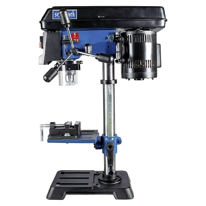 Scheppach Tischbohrmaschine DP16 SL - 550 W, 510 U/min - 2.430 U/min, Spannweite Bohrfutter: 3 mm - 13 mm - Tischbohrmaschine mit blauem Sockel und schwarzem Bohrkopf. Das ideale Werkzeug für präzise Bohrarbeiten in der Werkstatt.