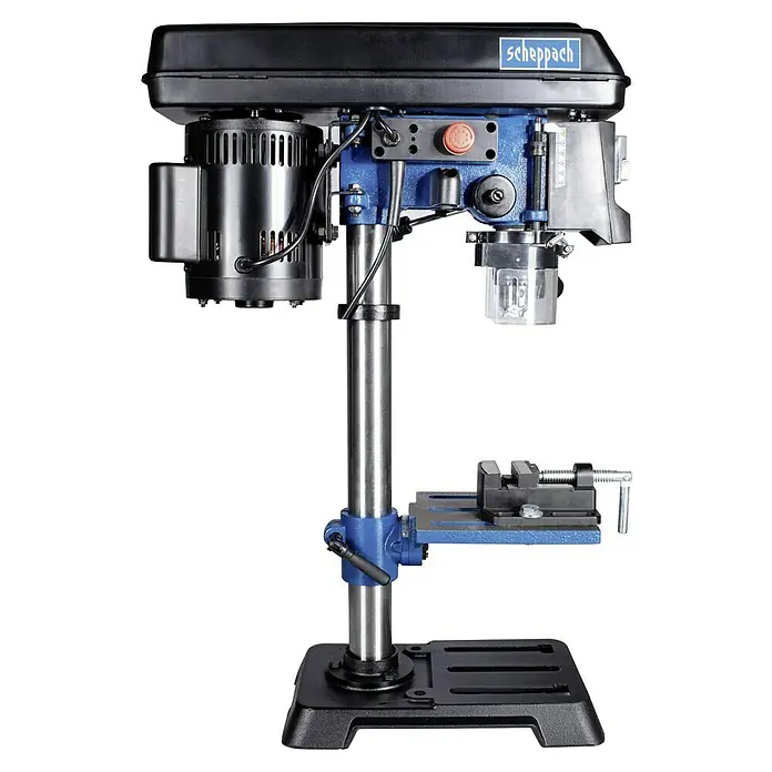 Scheppach Tischbohrmaschine DP16 SL - 550 W, 510 U/min - 2.430 U/min, Spannweite Bohrfutter: 3 mm - 13 mm - Das Bild zeigt eine Scheppach Tischbohrmaschine, ideal für präzise Bohrarbeiten in Werkstätten. Robust und zuverlässig für Heimwerker und Profis.