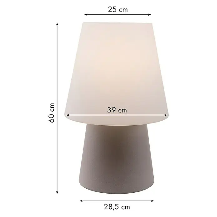 8 Seasons Design No. 1 LED-Dekoleuchte - 6 W, Sand, L x B x H: 39 x 39 x 60 cm - Nahaufnahme einer stilvollen Tischleuchte mit den Maßen 60 cm Höhe, 25 cm oberer Durchmesser und 28,5 cm Basisdurchmesser.