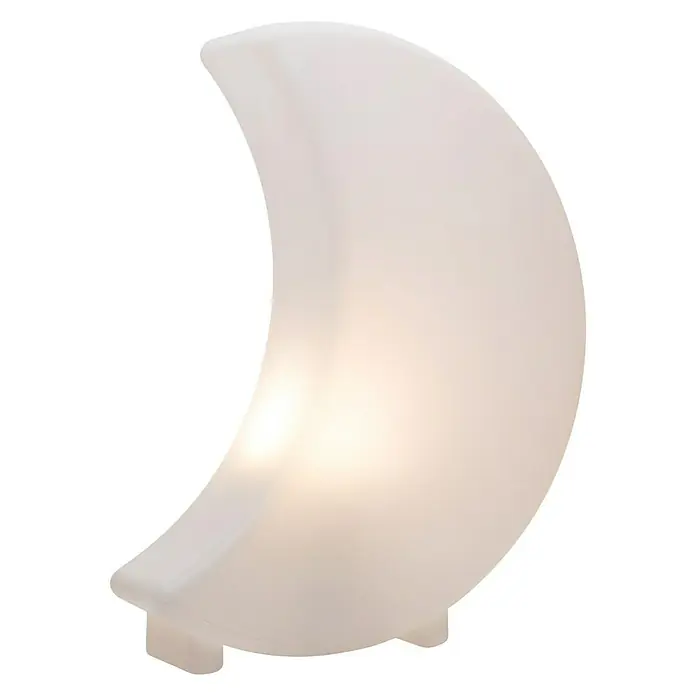 8 Seasons Design Shining Dekoleuchte Moon Mini - 9 W, Weiß, L x B x H: 10 x 29 x 41 cm - Nahaufnahme einer weißen, halbmondförmigen Lampe, die ein sanftes, beruhigendes Licht ausstrahlt und eine gemütliche Atmosphäre schafft.