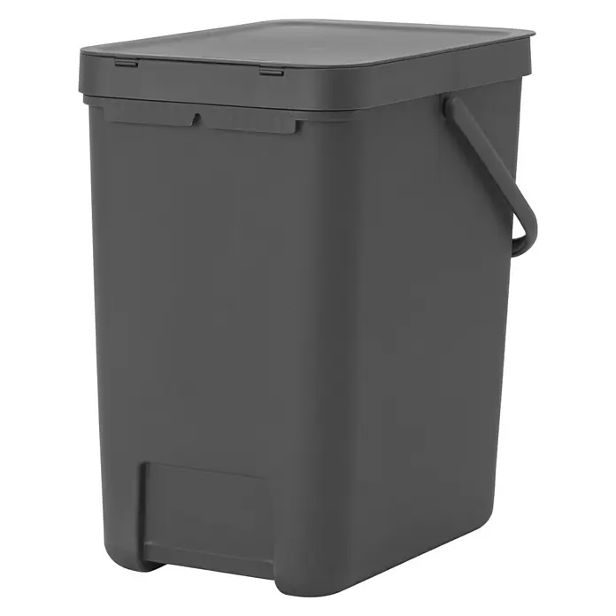 Brabantia Cubo de basura empotrado Sort & Go - 25 l, Gris, Plástico - Un cubo de compostaje gris para la cocina con tapa y asa, perfecto para el compostaje de residuos orgánicos.