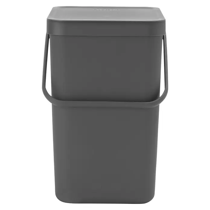 Brabantia Cubo de basura empotrado Sort & Go - 25 l, Gris, Plástico - Contenedor gris para residuos orgánicos con tapa y asa, ideal para compostar materiales orgánicos de la cocina.
